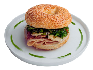 Fresh turkey, brie and bacon bagel sandwich at Bagel Nosh of Livingston, NJ